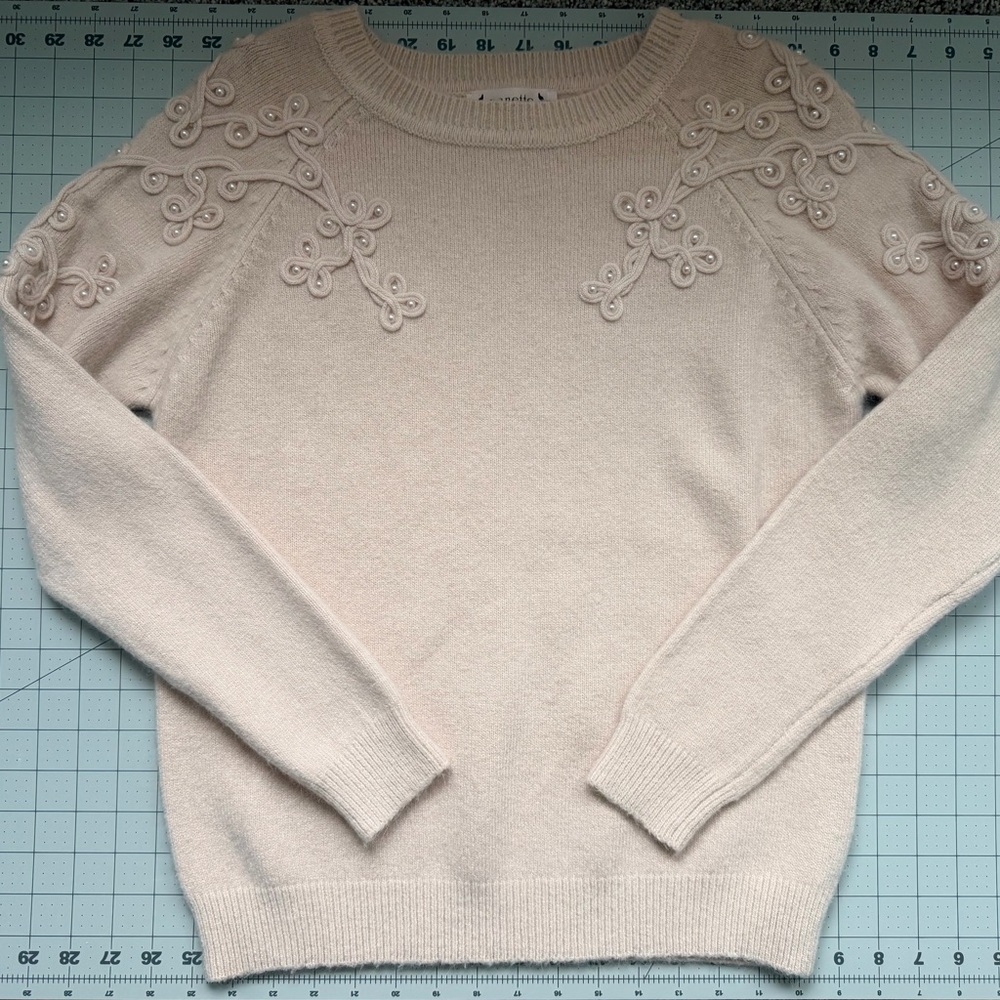 Nanette Lepore Cream Sweater with Embroidered Accents